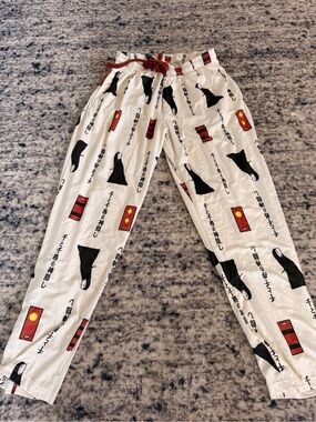 White Graphic Sleep Pants with Black & Red Accents